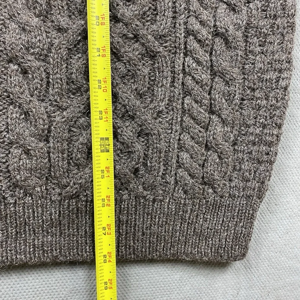 Orvis Sweater Mens XL Ireland 100% Wool 1/4 Zip Brown Cable Knit Fisherman Heavy